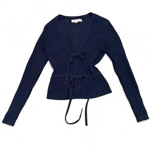 Navy Tie Front Wrap Sweater Y2K Baby Doll XS Preppy Bella Swan LOFT